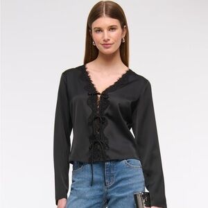 Abercrombie Long-Sleeve Lace-Trim Tie-Front Top
